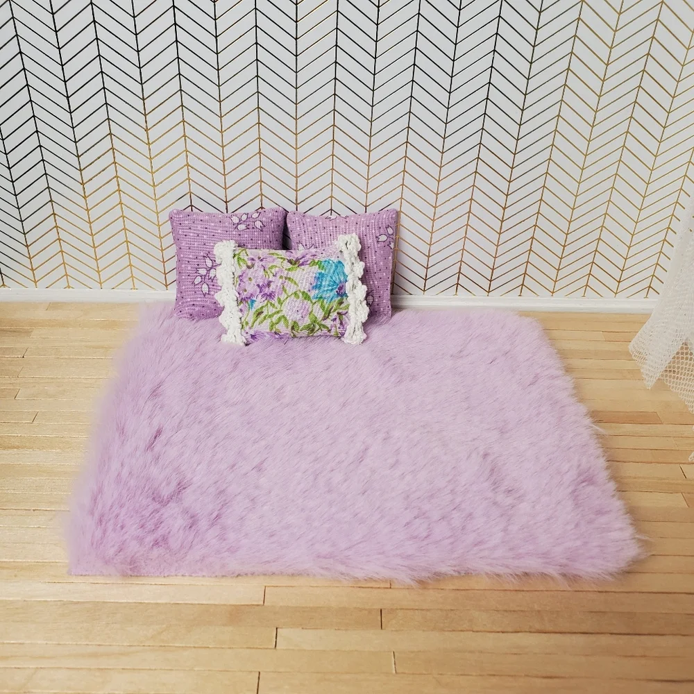 Miniature Dollhouse Lavender Faux Fur Area Rug 1:12 Scale